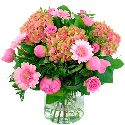 boeket pioenrozen hortensia roze