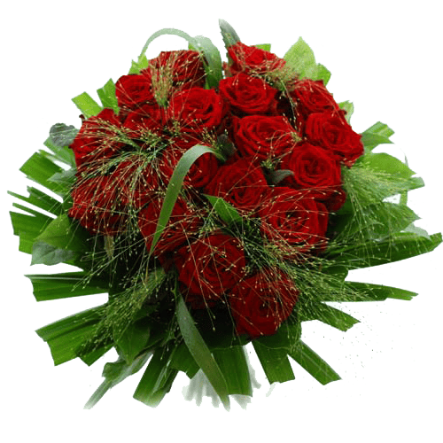 Compact bouquet of red roses