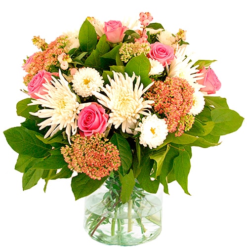 Autumn bouquet in pink and white tones