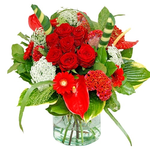Red bouquet with a touch of white
