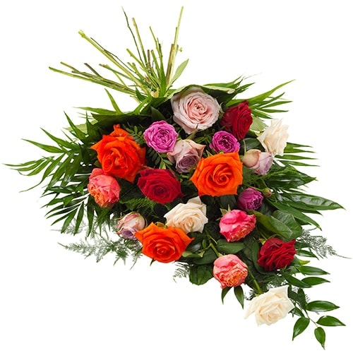 Funeral bouquet of mixed roses