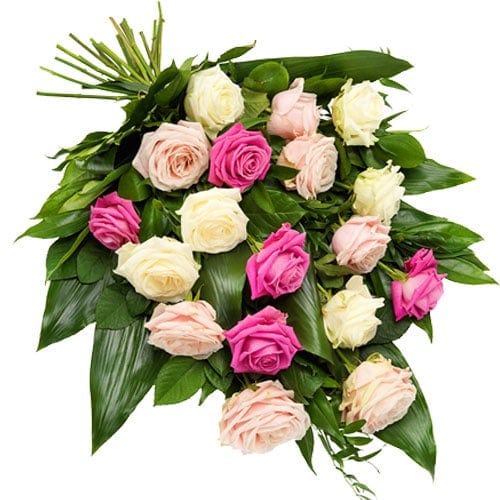 Funeral bouquet of pink and white roses