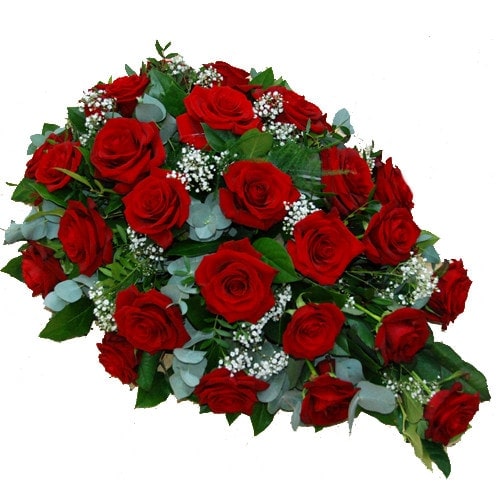 Funeral arrangement of red roses