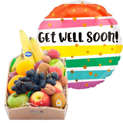 Fruit box with get well helium balloon